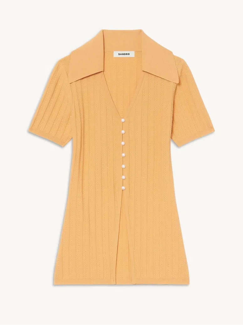 Sandro Short-Sleeve Knit Shirt With Pearl Buttons